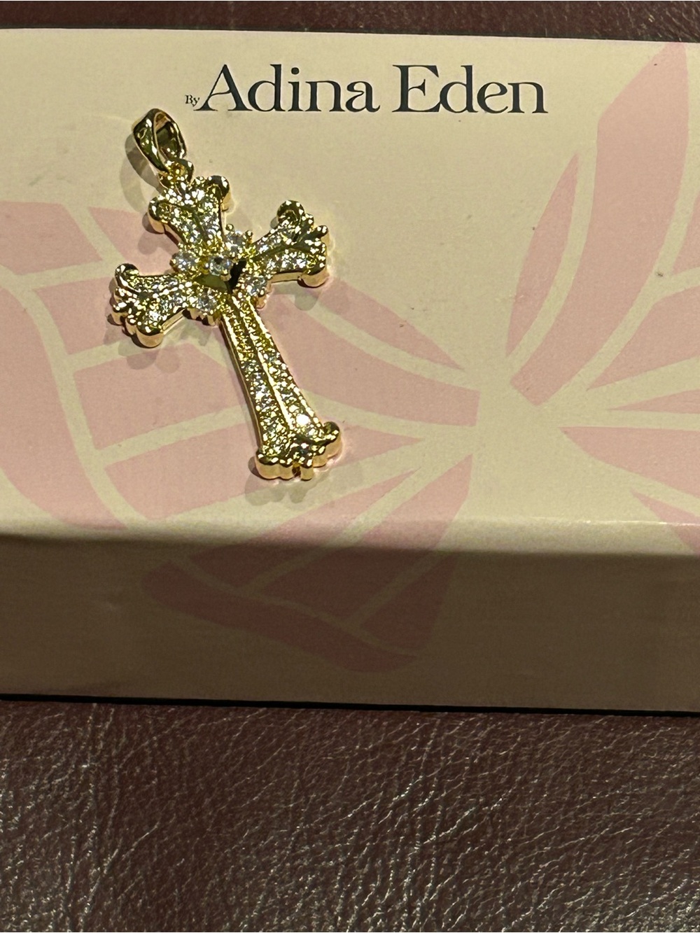 Adina Eden Gold CZ Cross Pendant & 18 Inch Gold Plated Chain - Picture 3 of 5